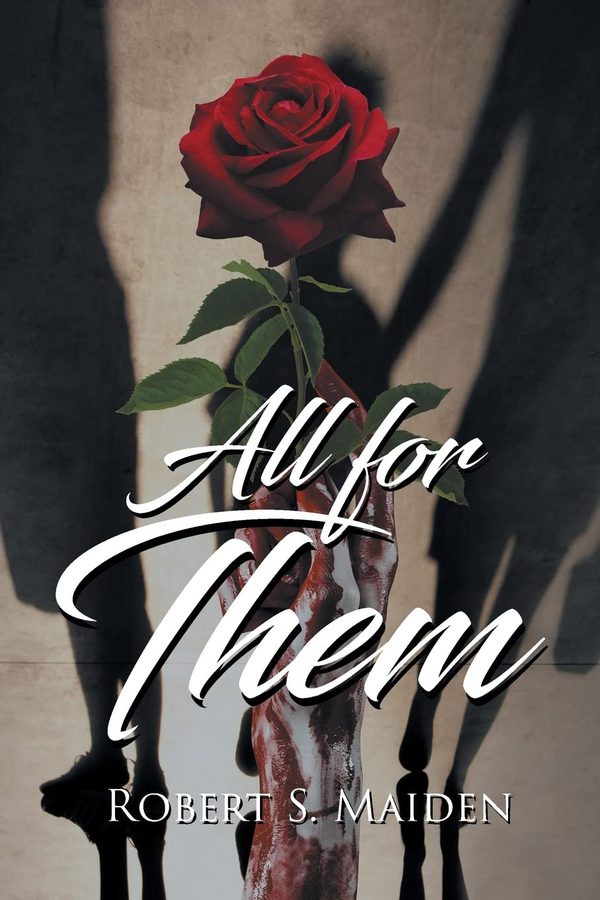Cover of All for Them: the same rose in the same hand, against a sepia wall crossed by tall shadows